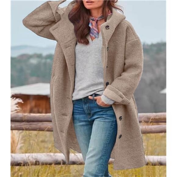 Women's Winter Single Breasted Long Wool Coat Khaki - Picture 1 of 3